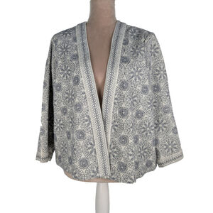 NWT Pure Jill Embroidered Open Front Jacket Ivory Sz M Medallion Beachy Coastal